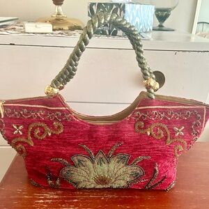 Vintage Embroidered Red Handbag